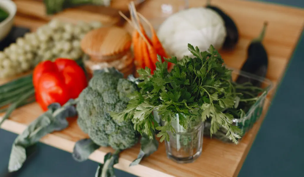 different fresh vegetables on table 