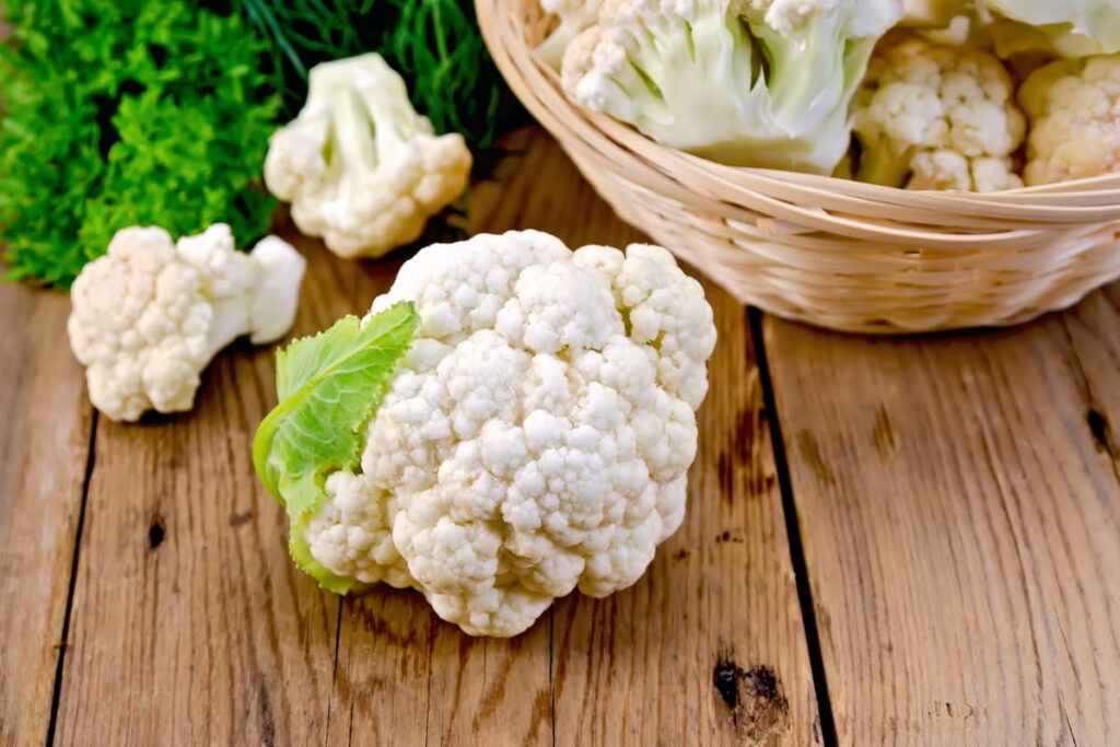 cauliflower with a basket on the board