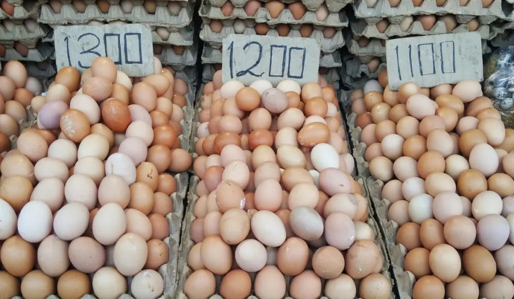 Fresh chicken eggs for sale at a market place