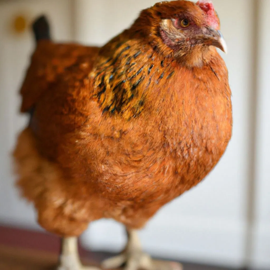 Young Partridge Chantecler chicken standing on the table indoor